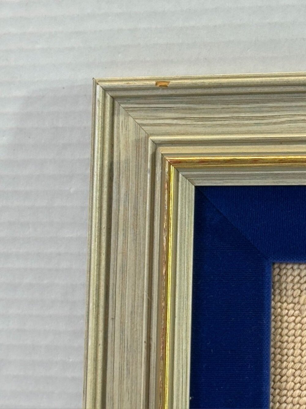 needlepoint blue velvet border grey poodle portrait picture frame hand stitched - Picture 5 of 11